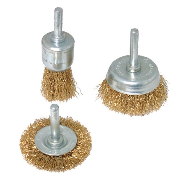Brassed Steel Wire Wheel & Cup Brush Set 3pce