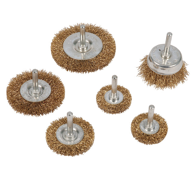 Brassed Steel Wire Wheel & Cup Brush Set 6pce