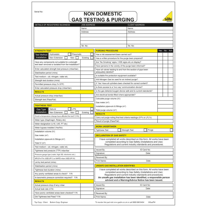 Personalised Non Domestic Gas Test and Purge Pad