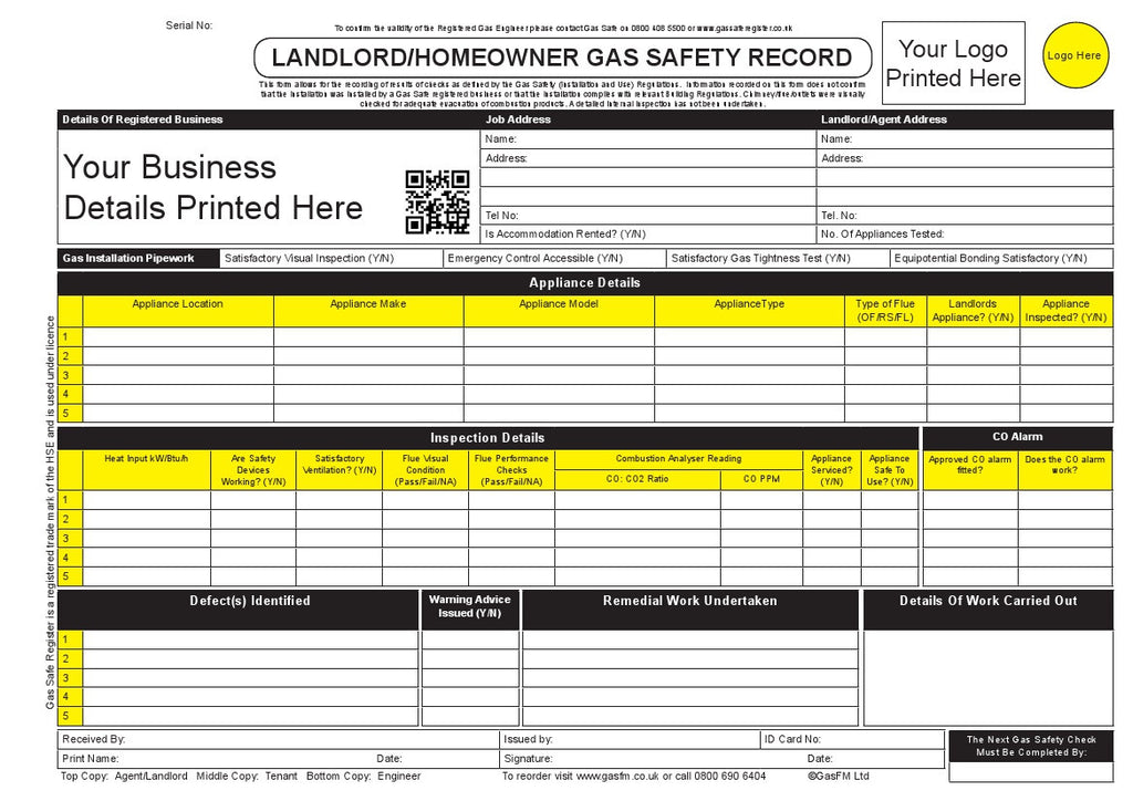 Gas Safe Landlord Homeowner Gas Safety Record