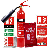Bundle: CO2 Extinguisher, Blanket, Bracket + Signs